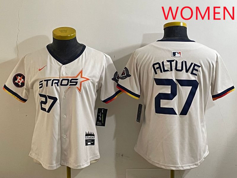 Women Houston Astros 27 Altuve Cream Three generations Joint Name 2025 Nike MLB Jersey style 4123